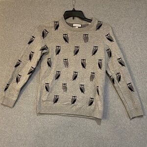Charter Club Gray Owl Motif Crewneck Sweater